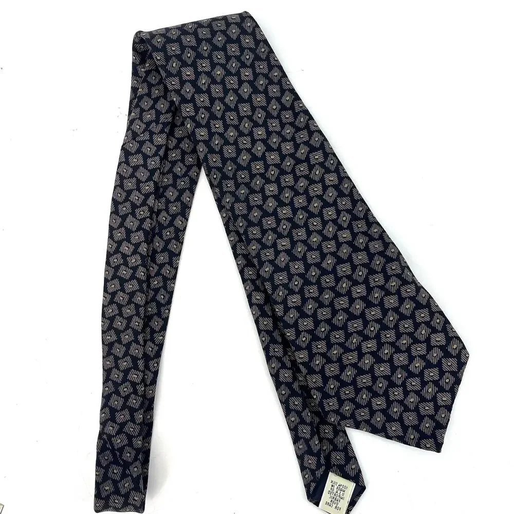 Men’s Silk Neck Tie Classic Navy Gray geometric 4 x 58‎